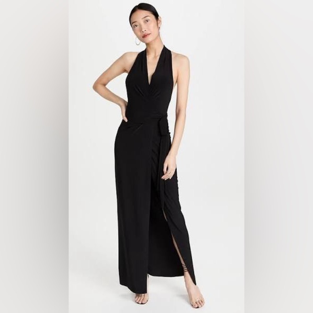 New Norma Kamali Halter Wrap Straight Gown Size Medium (Black)